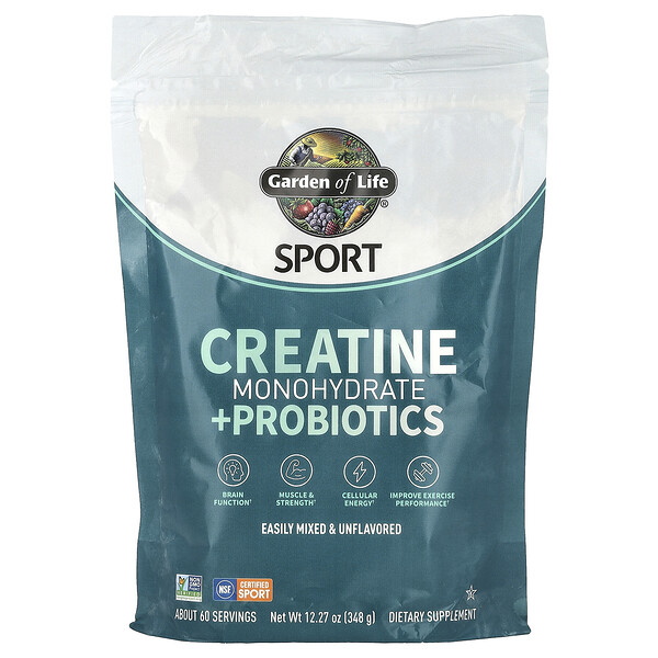 Sport, Creatine Monohydrate + Probiotics, Unflavored, 12.27 oz (348 g) Garden of Life