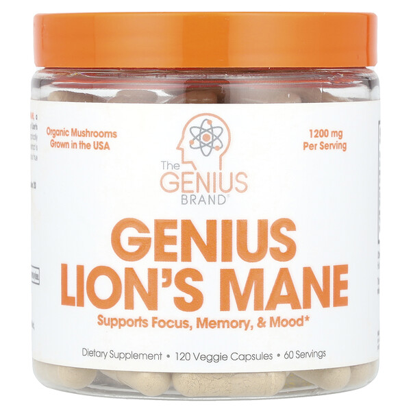 Genius Lion's Mane, 1,200 mg, 120 Veggie Capsules (600 mg Per Capsule) The Genius Brand