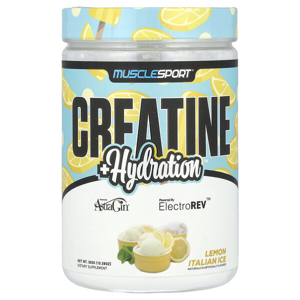 Creatine + Hydration, Lemon Italian Ice, 10.58 oz (300 g) MuscleSport