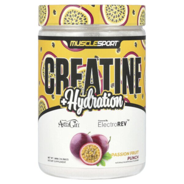 Creatine + Hydration, Passion Fruit Punch, 10.58 oz (300 g) MuscleSport