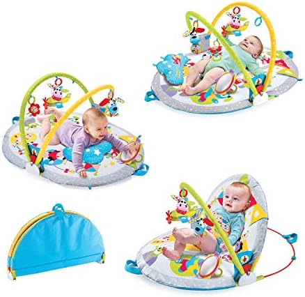 Yookidoo Baby Gym Lay to Sit-Up Playmat. 3-in-1 Newborns Activity Center with Tummy Time Toys, Pillow & Infant Miror. 0-12 Month Yookidoo