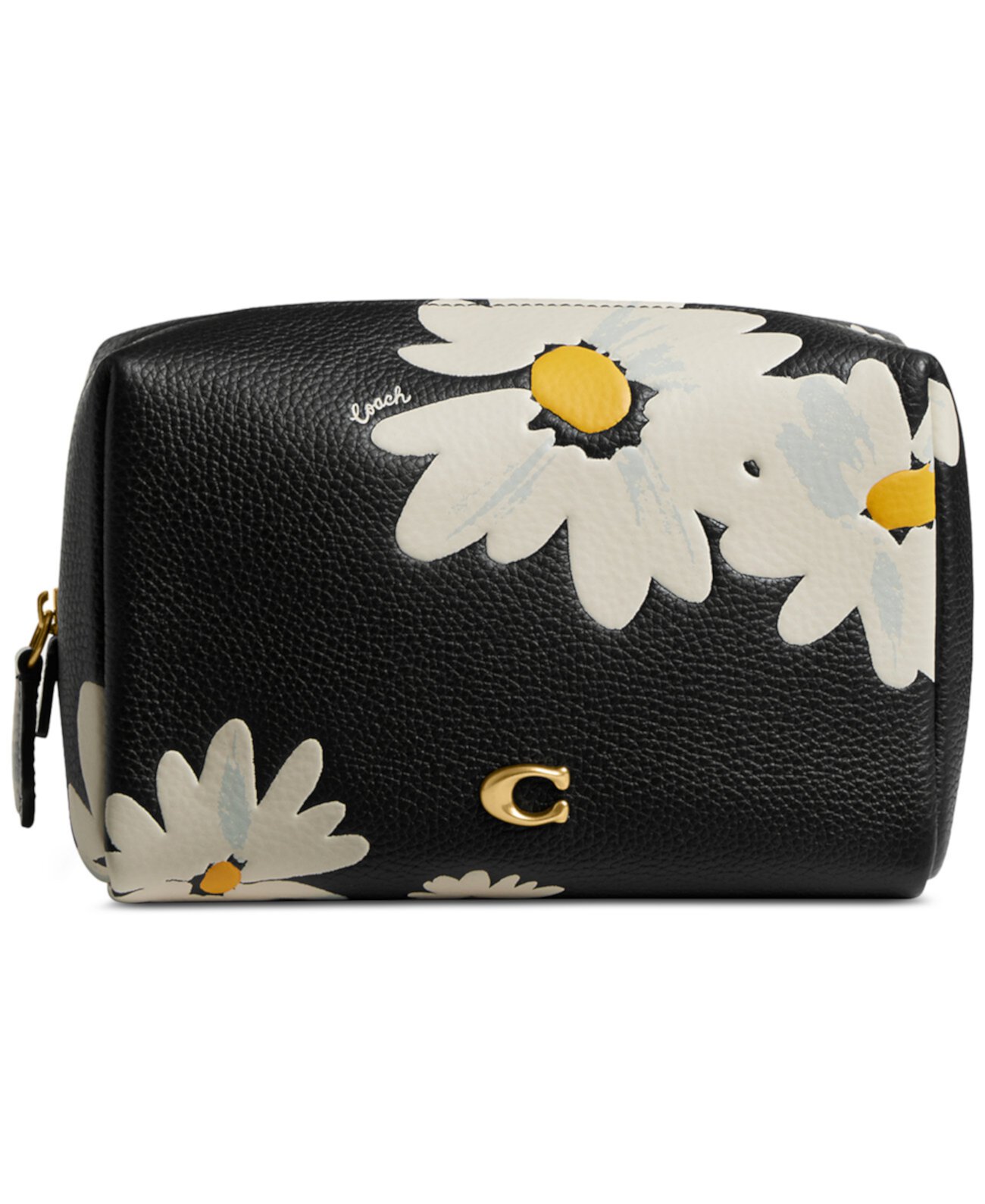 Leather Cosmetic Pouch with Floral Print COACH
