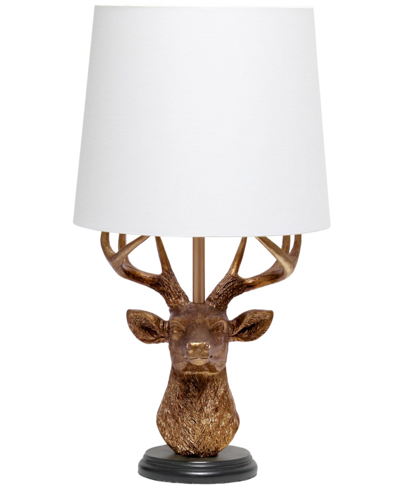 Woodland 17.25" Tall Rustic Antler Copper Deer Bedside Table Desk Lamp with Tapered White Fabric Shade Simple Designs