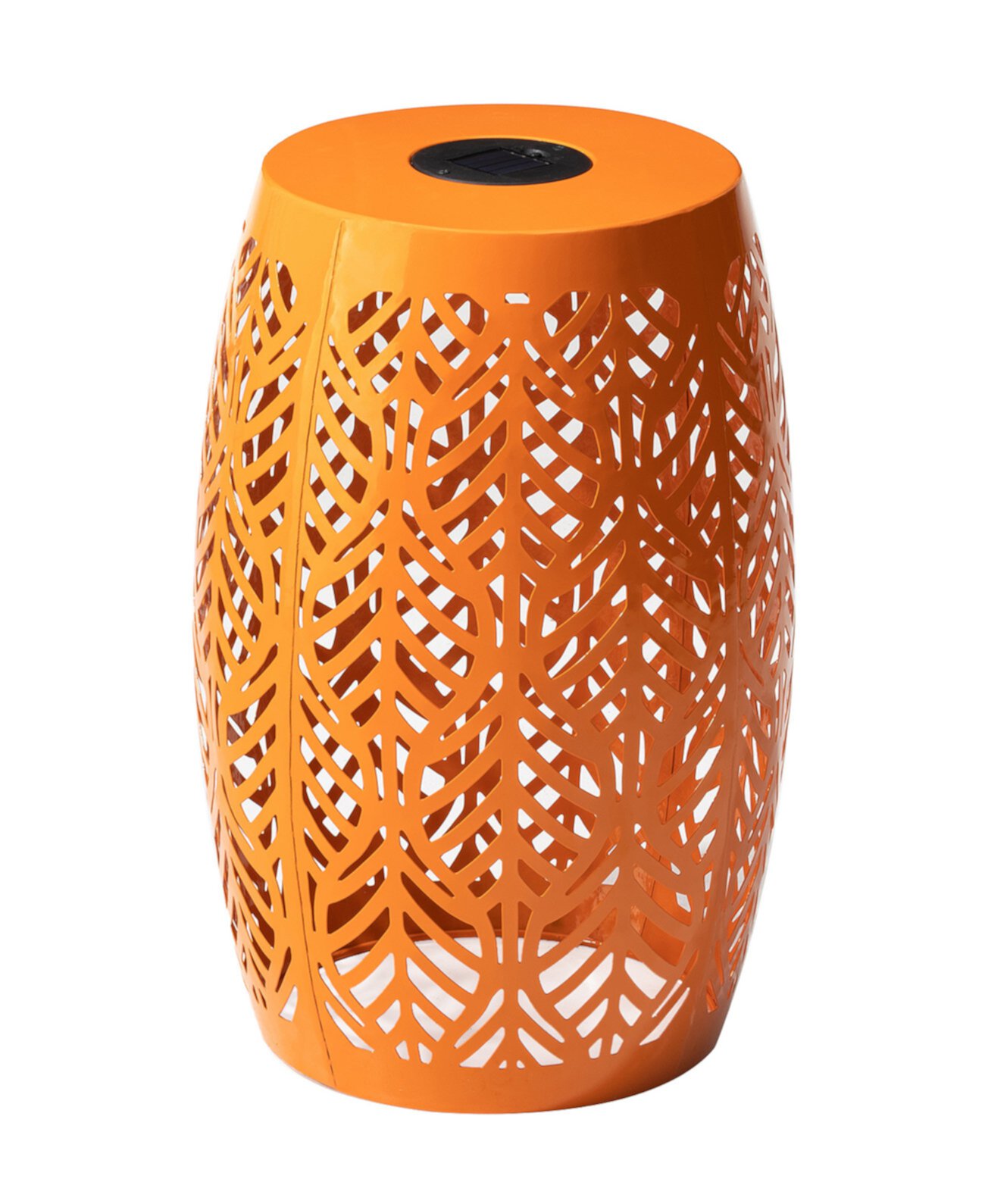 Multi-Functional Orange Iron Leaf Pattern Solar Powered Garden Stools or Planter Stand Glitzhome