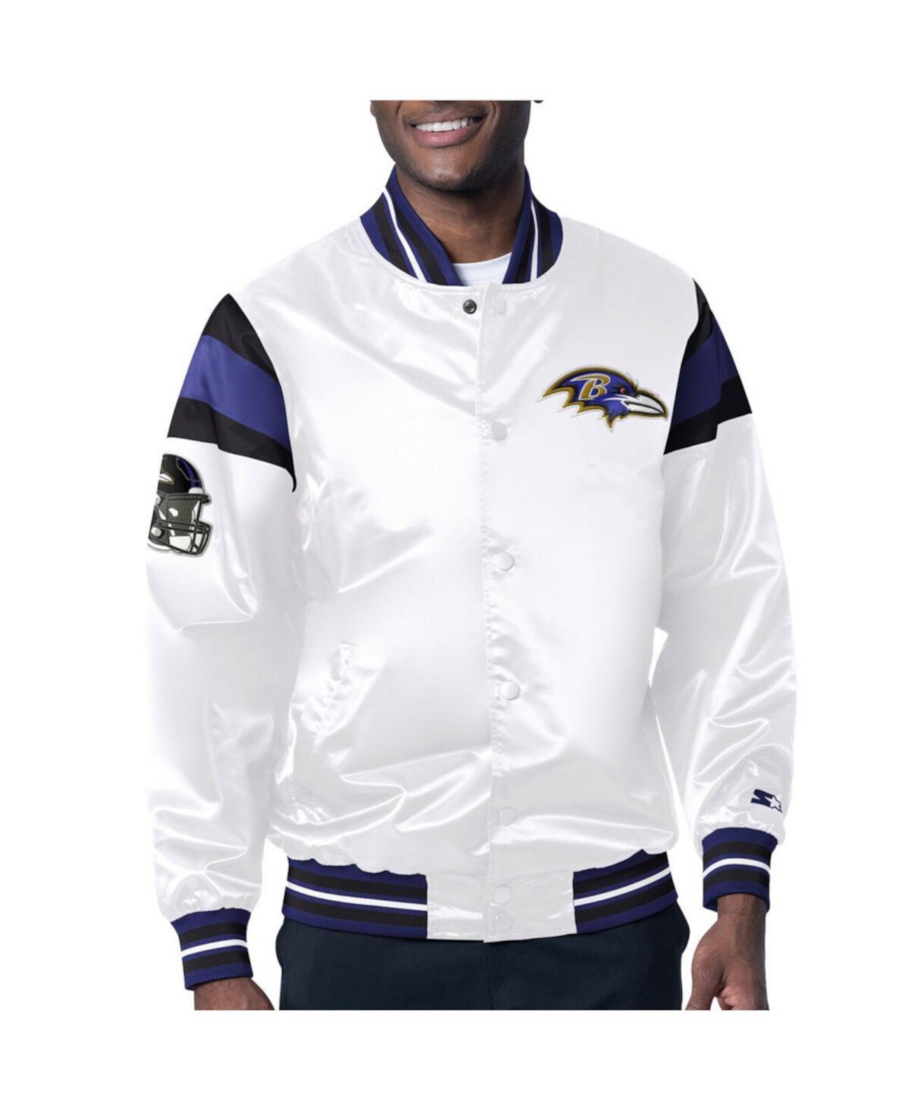 Men's White Baltimore Ravens Satin Full-Snap Varsity Jacket Starter
