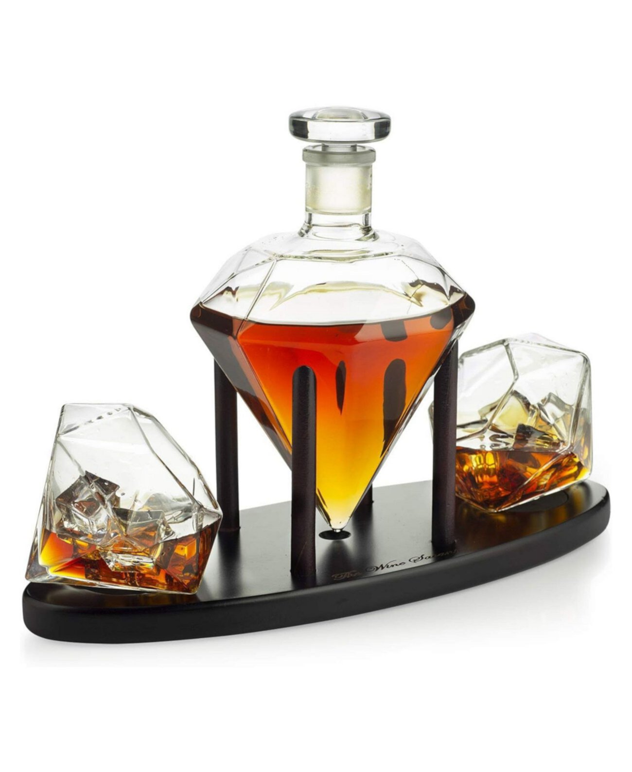 Diamond Whiskey Decanter with Diamond Whiskey Glasses, Set of 3 The Wine Savant