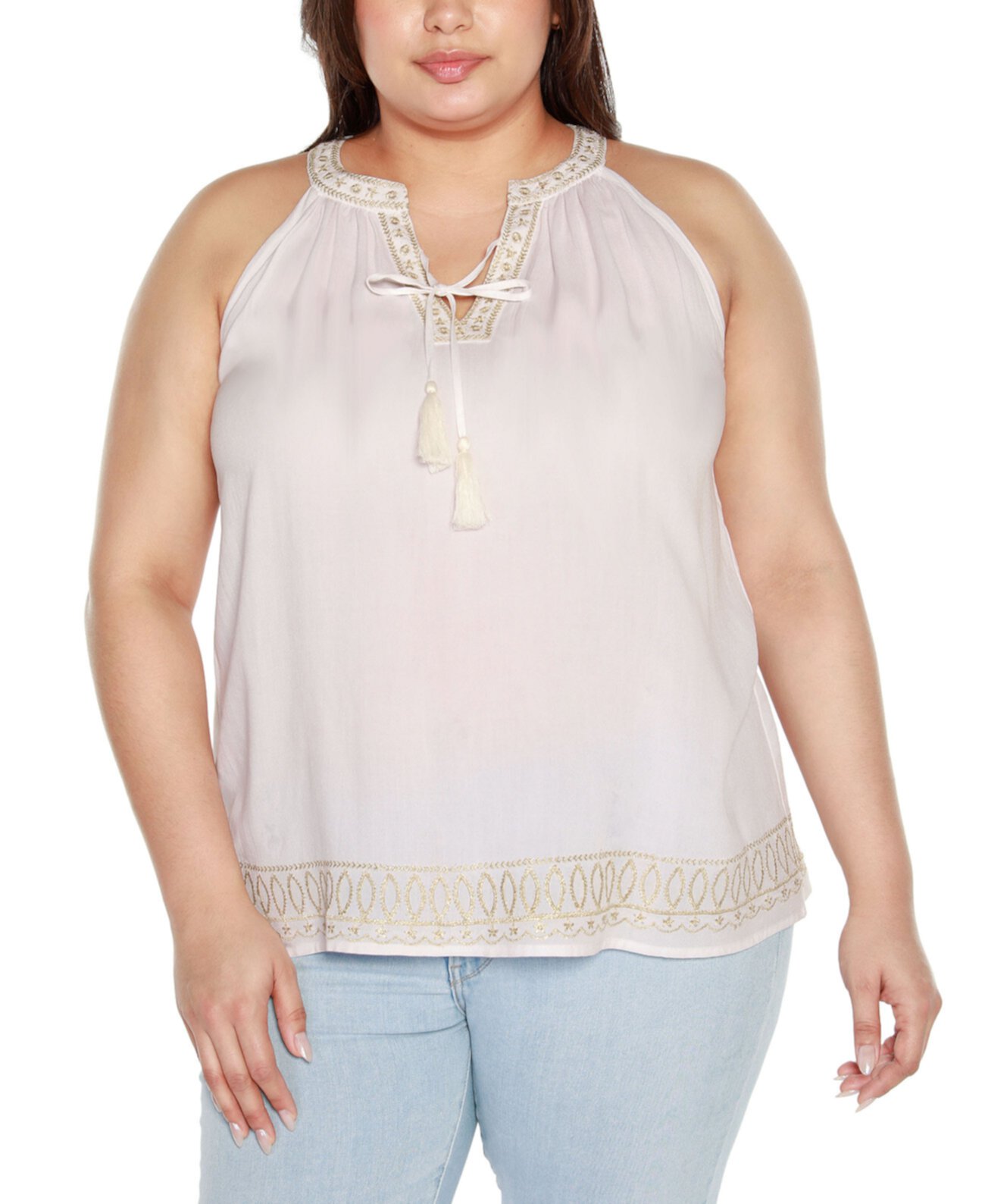 Black Label Plus Size Lurex Embroidered Keyhole Tank Top Belldini