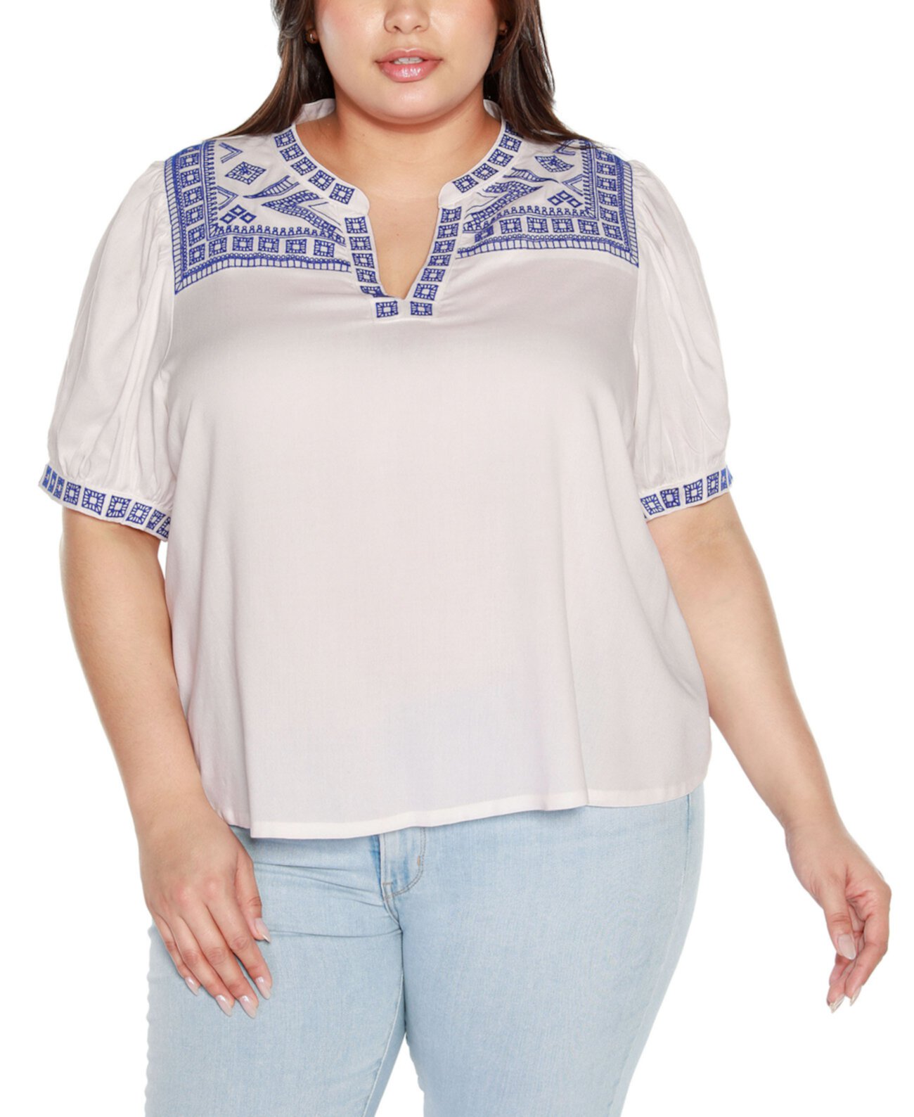 Black Label Plus Size Embroidered Boho Short Sleeve Top Belldini