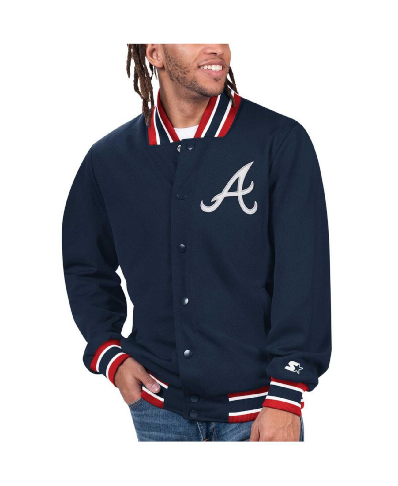 Men's Navy Atlanta Braves Secret Weapon Full-Snap Jacket Starter