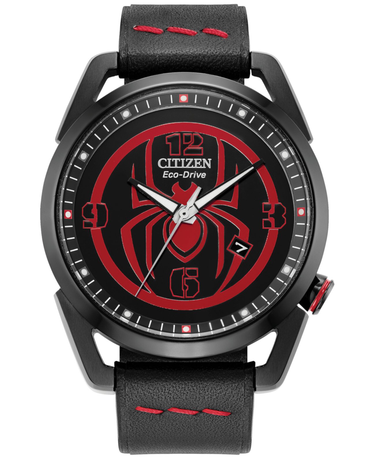 Eco-Drive Men's Marvel Miles Morales Black Leather Strap Watch 42mm Citizen