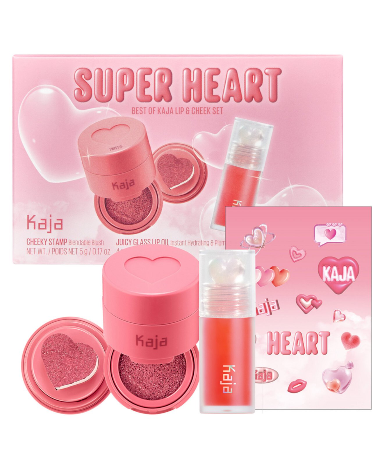 Набор для губ и щек Super Heart 3 предмета, румяна и масло для губ Kaja