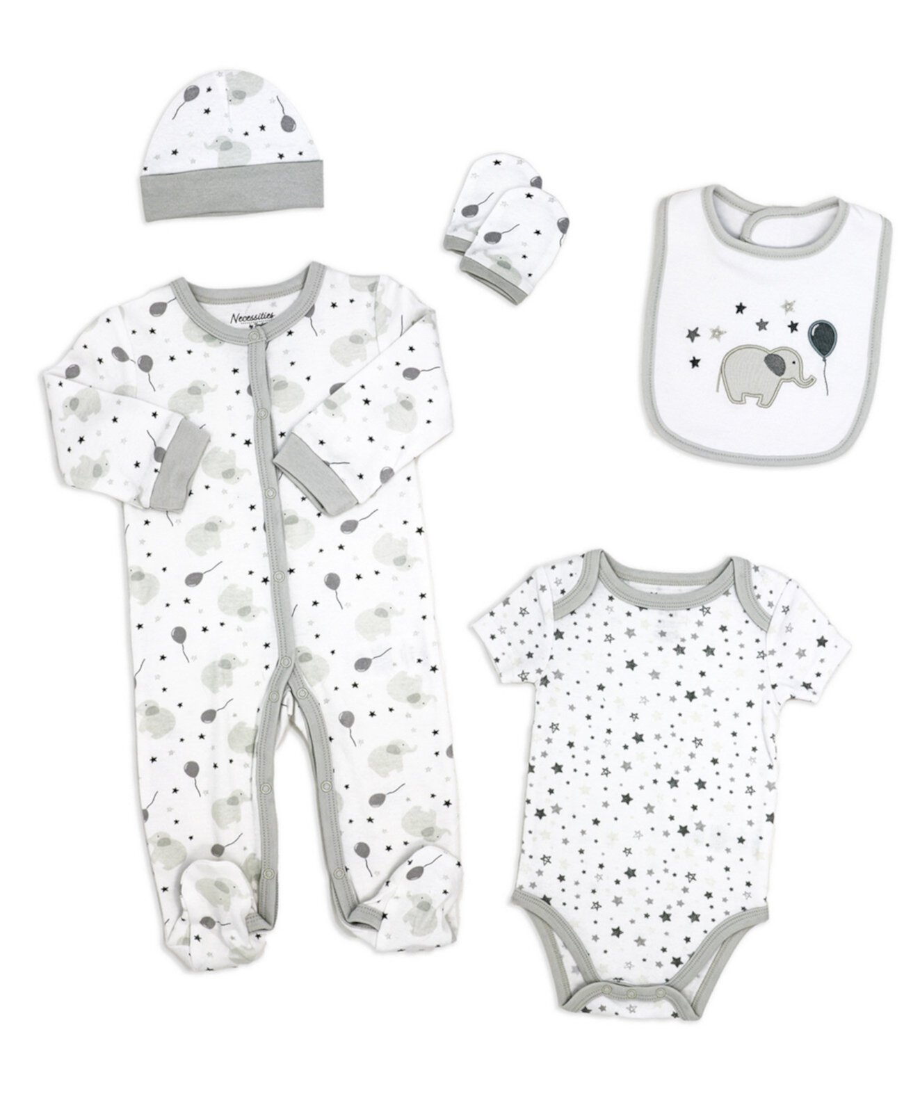Baby Boy and Baby Girl Elephants and Balloons 5 Piece Layette Set Tendertyme