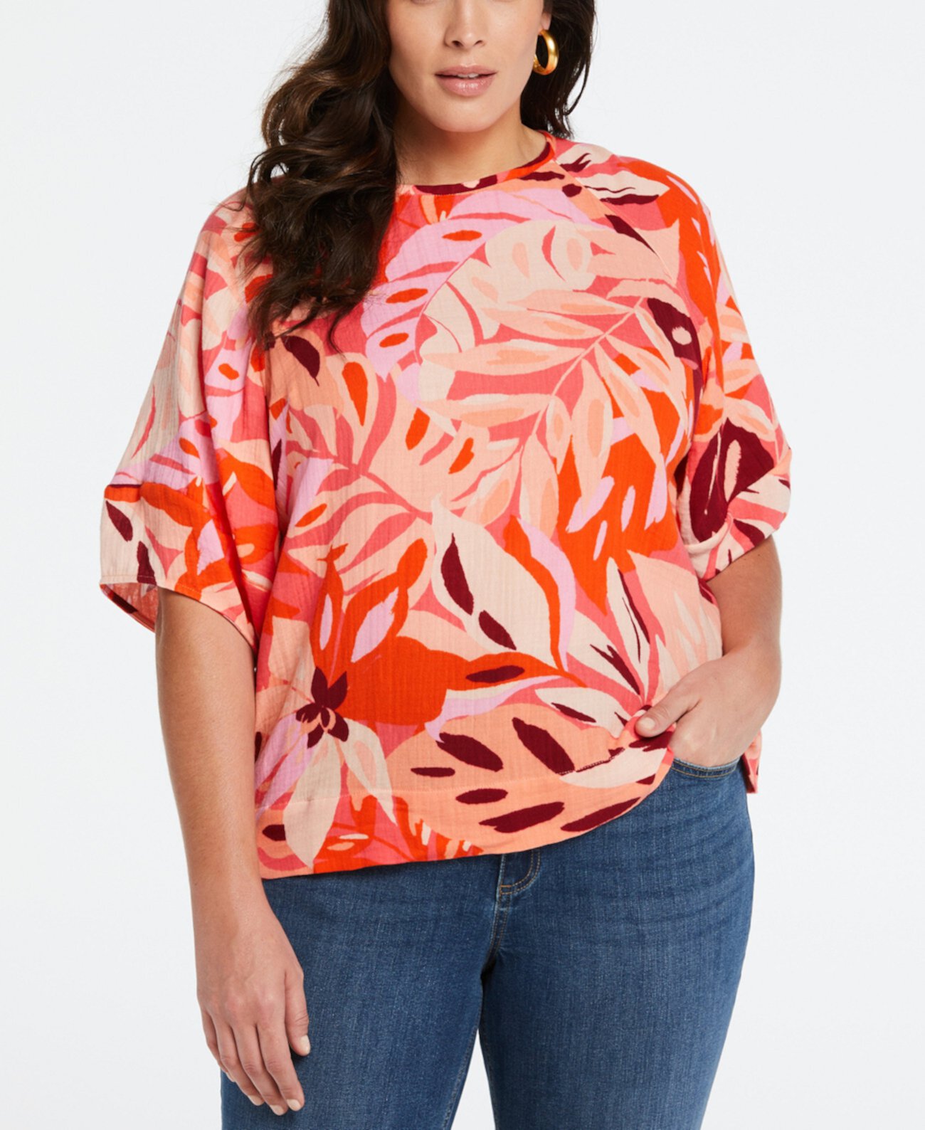 Plus Size Cotton Tie Back Lantern Sleeve Top ELLA rafaella