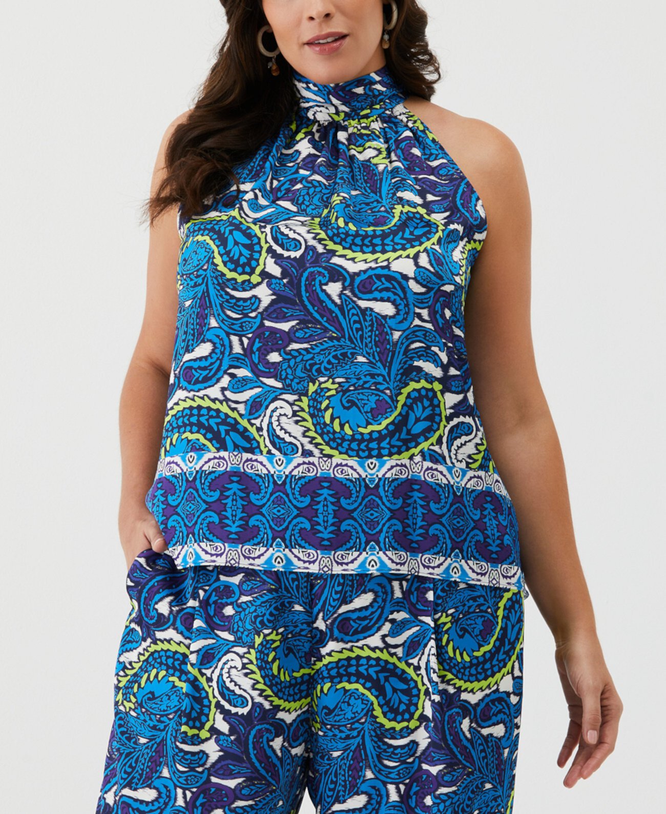 Женская Блузка ELLA Rafaella Plus Size Paisley Print Sleeveless Halter Top ELLA rafaella