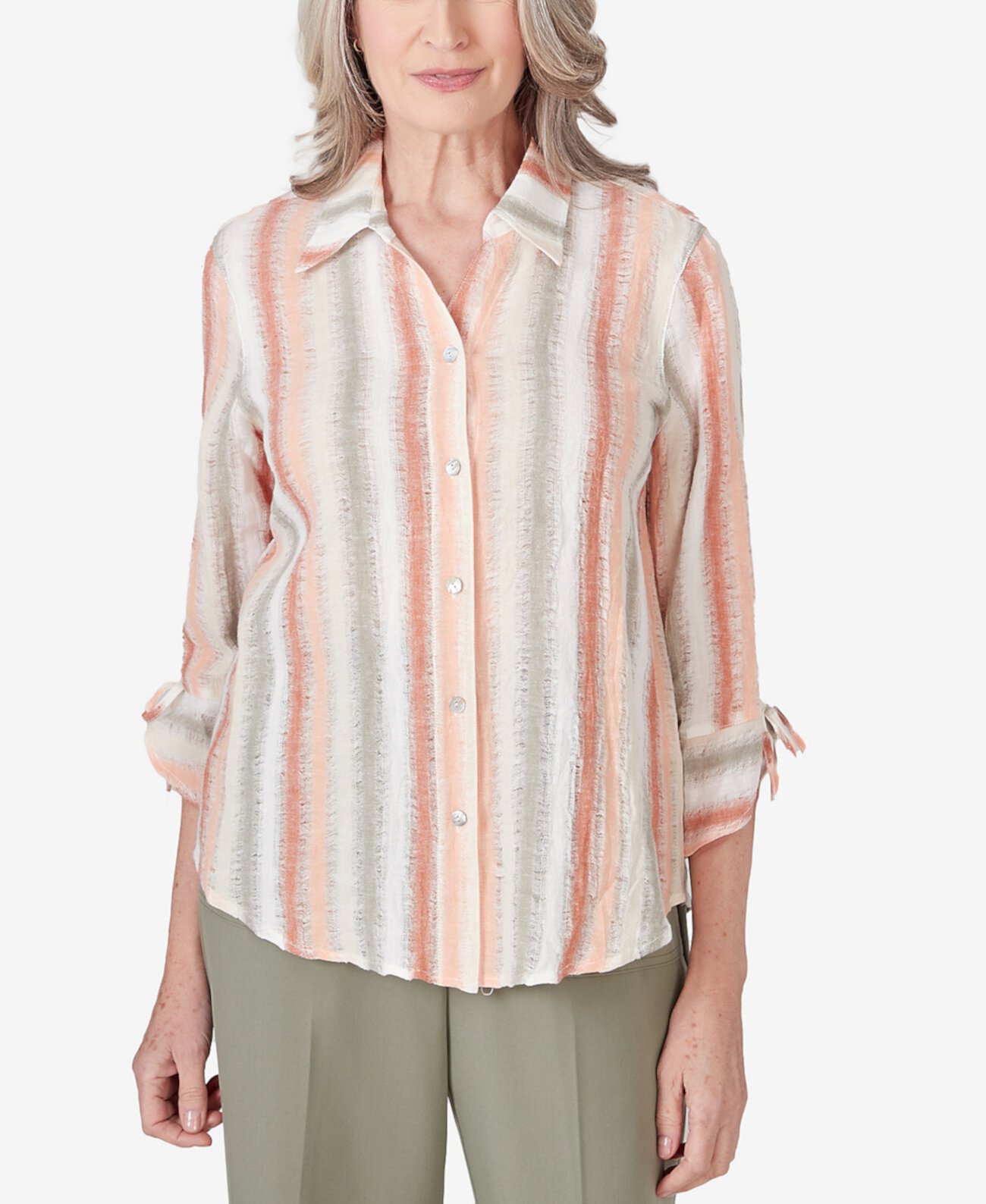 Women's Tuscan Sunset Striped Textured Button Down Top Alfred Dunner