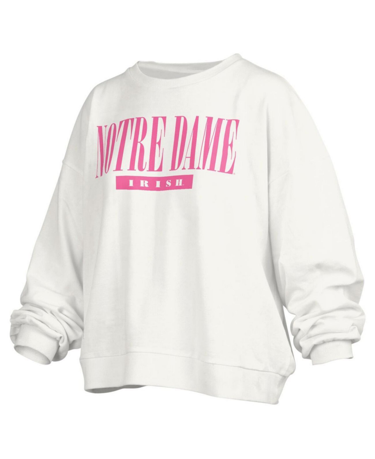Women's White Notre Dame Fighting Irish Sutton Janise Waist Length Oversized Pullover Sweatshirt Pressbox