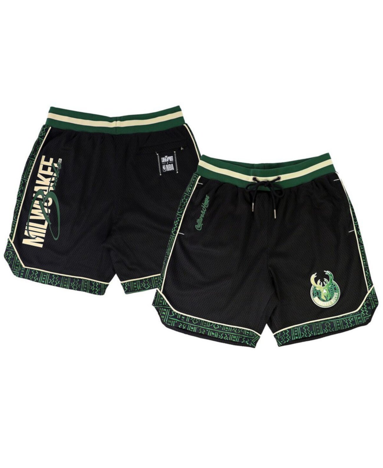 Men's and Women's NBA x Black Milwaukee Bucks Culture and Hoops Double Mesh Shorts Two Hype