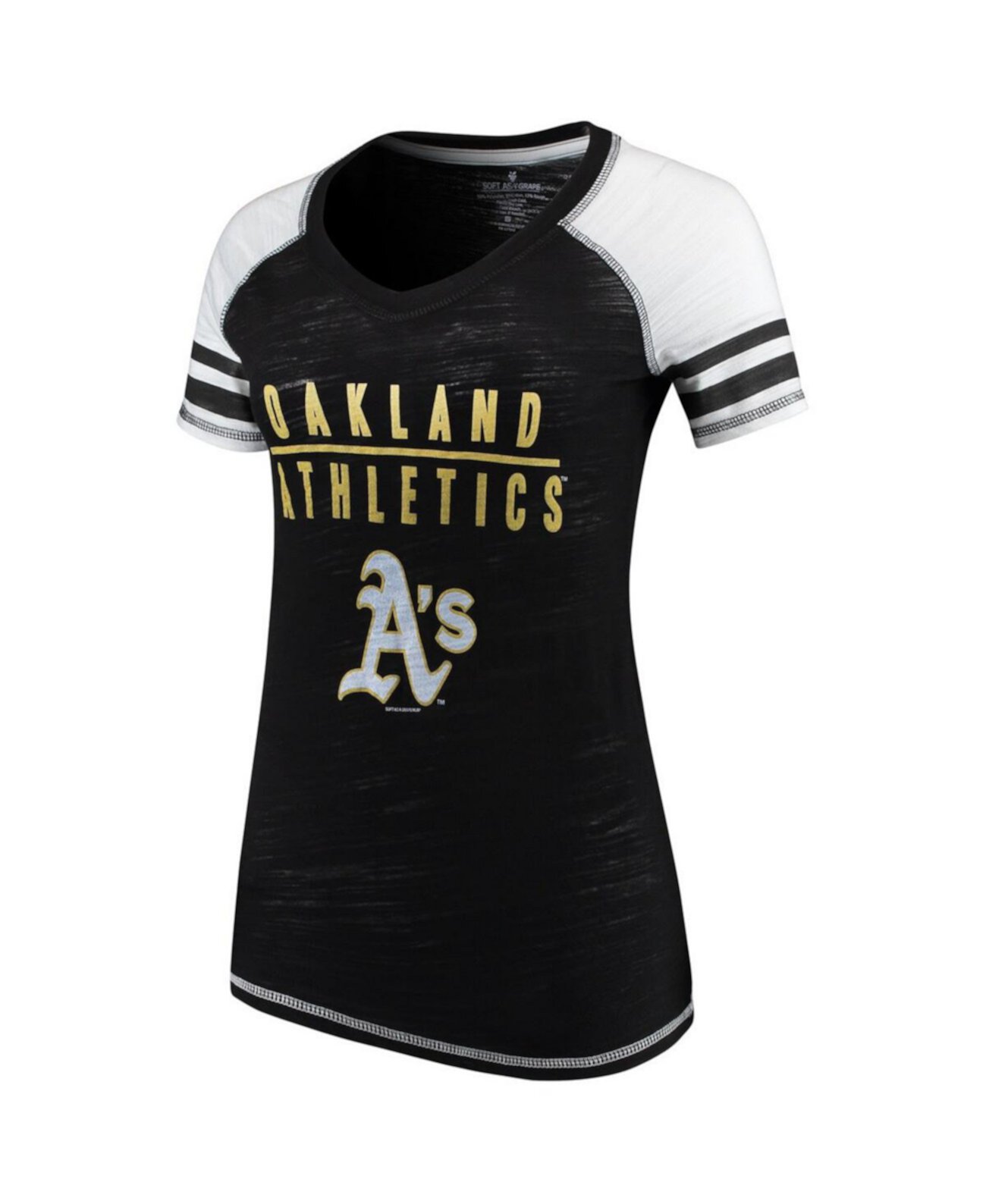 Women's Black Oakland Athletics Color Block V-Neck T-shirt Soft As A Grape