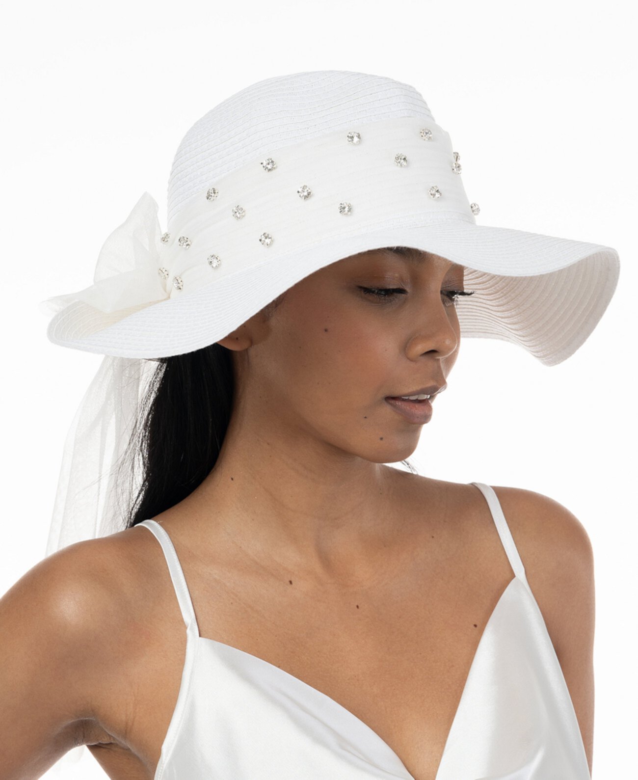 Women's Rhinestone Bow Panama Hat BELLISSIMA