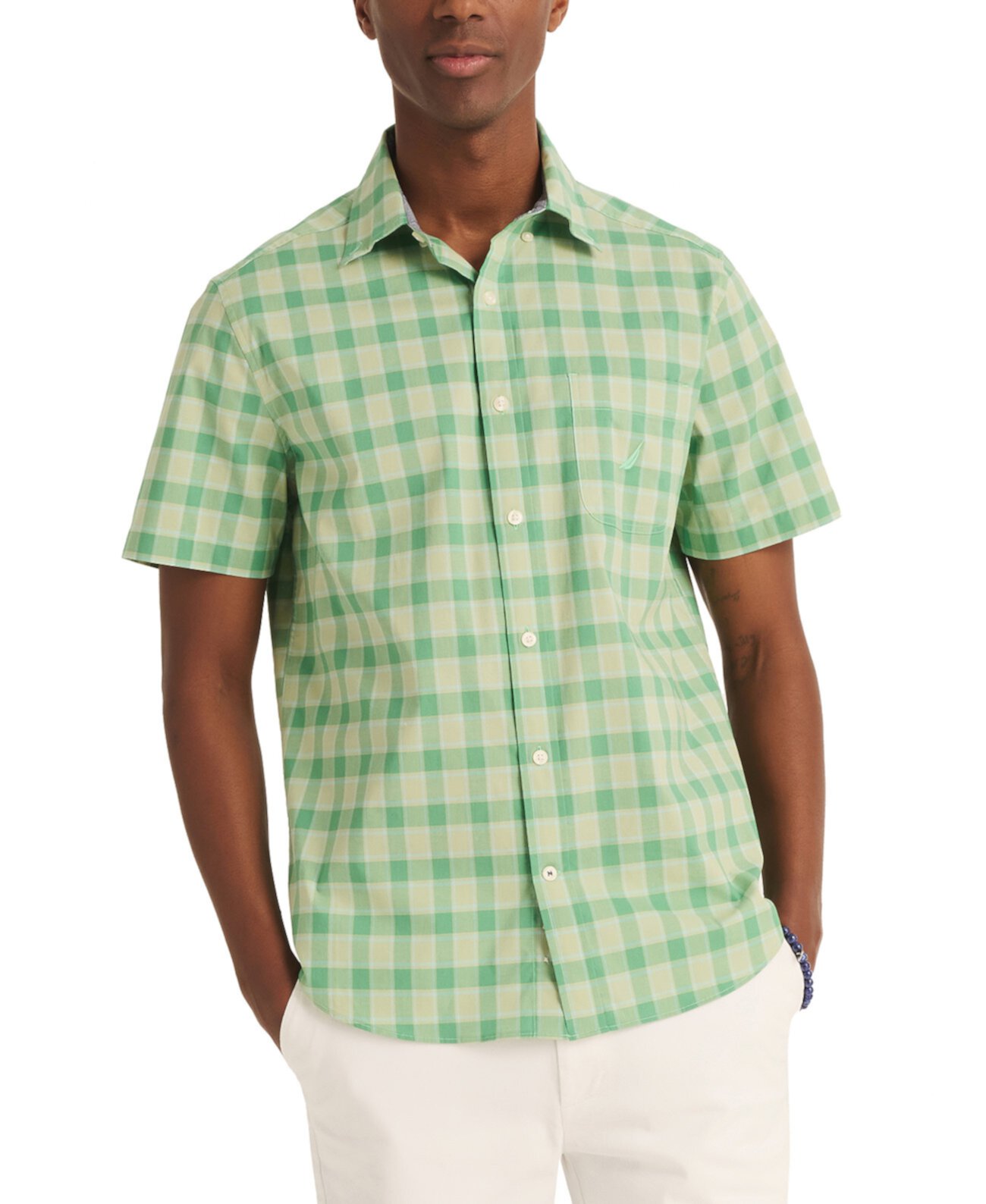 Men's Plaid Short Sleeve Button-Down Shirt Nautica