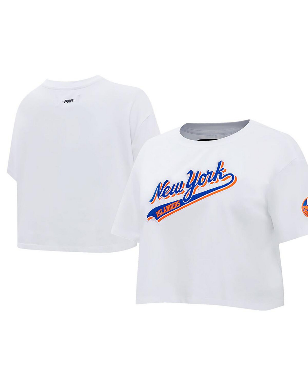 Women's White New York Islanders Boxy Script Tail Cropped T-shirt Pro Standard