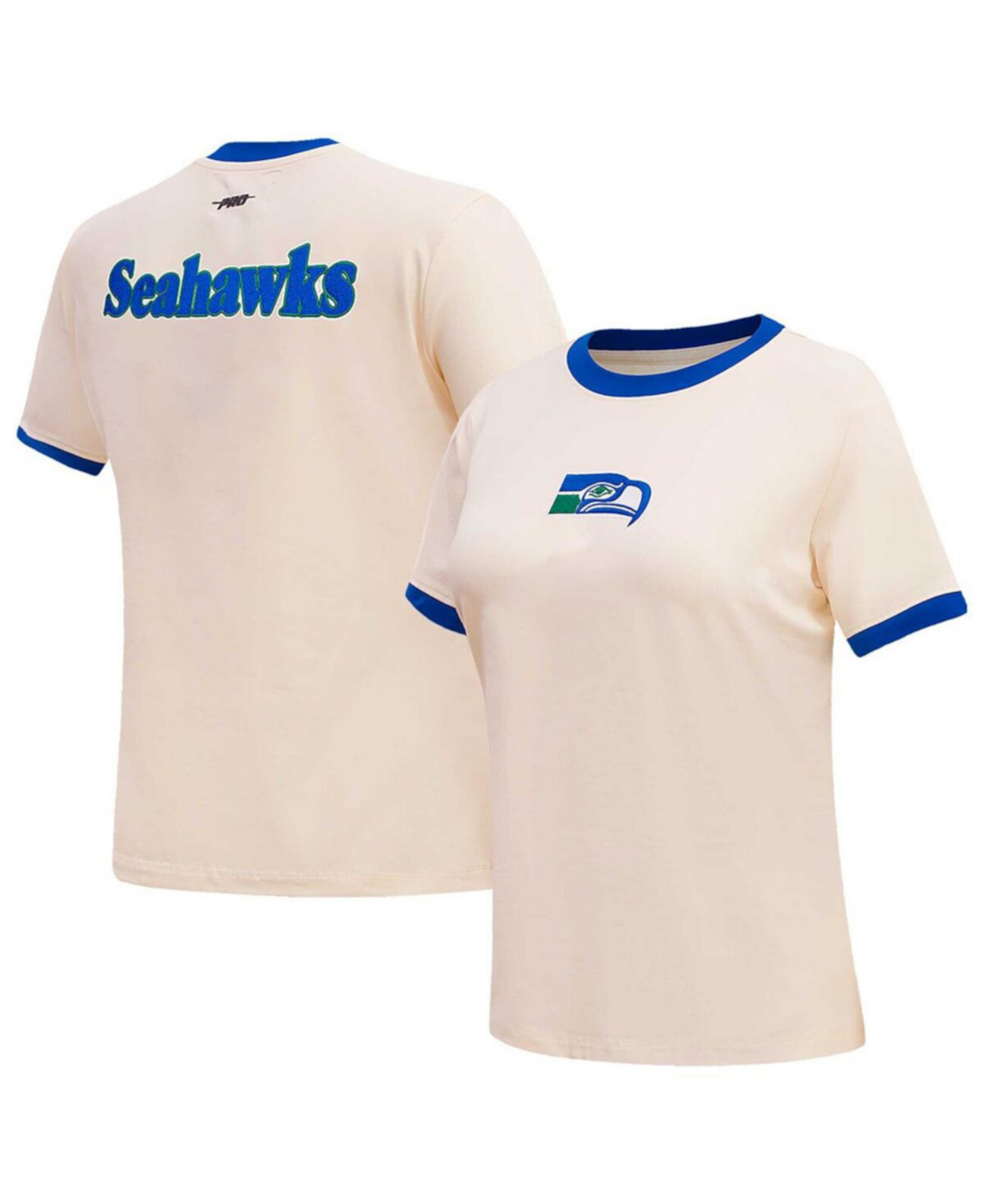Women's Cream Distressed Seattle Seahawks Retro Classic Ringer T-shirt Pro Standard