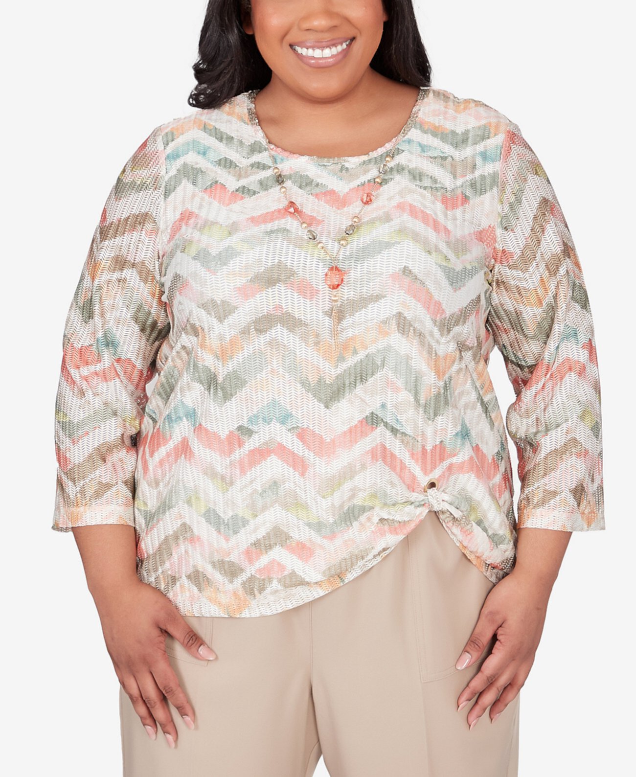 Plus Size Tuscan Sunset Textured Chevron Top with Twisted Detail Alfred Dunner