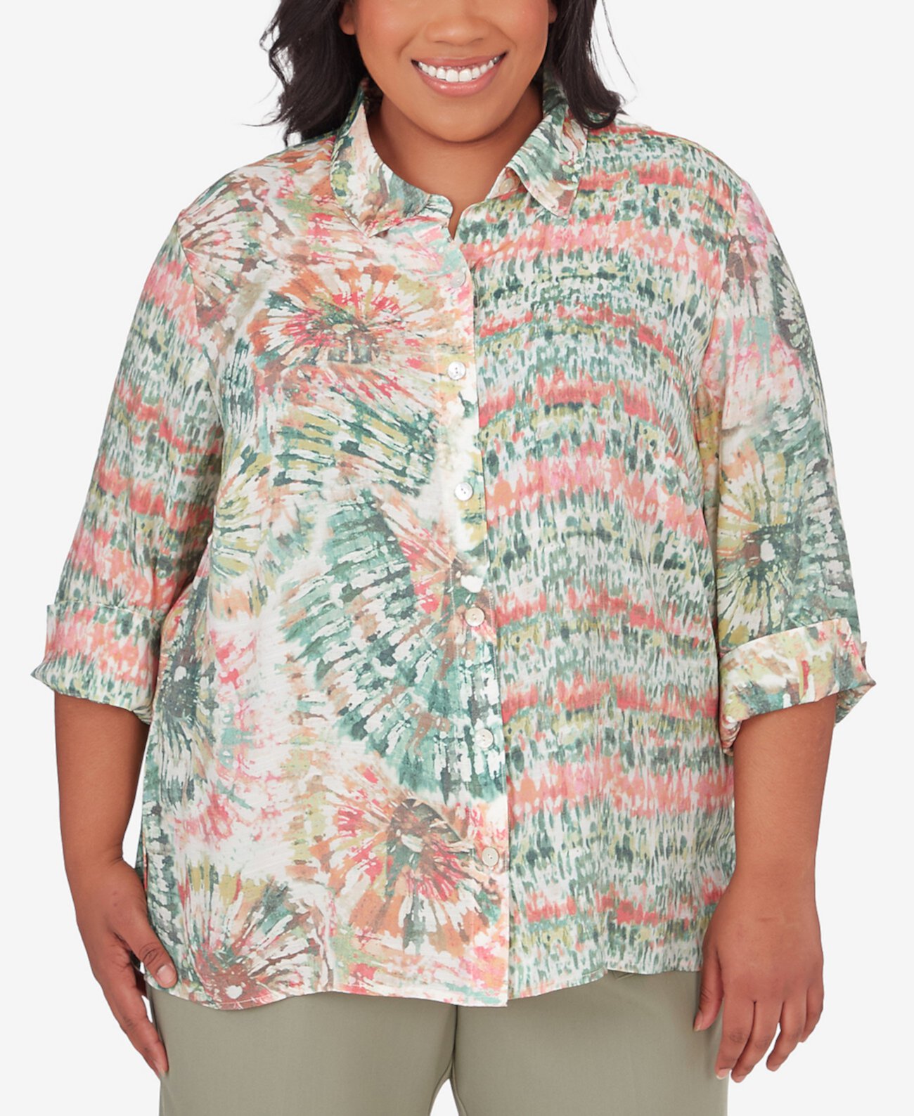 Plus Size Tuscan Sunset Tie Dye Button Down Blouse Alfred Dunner