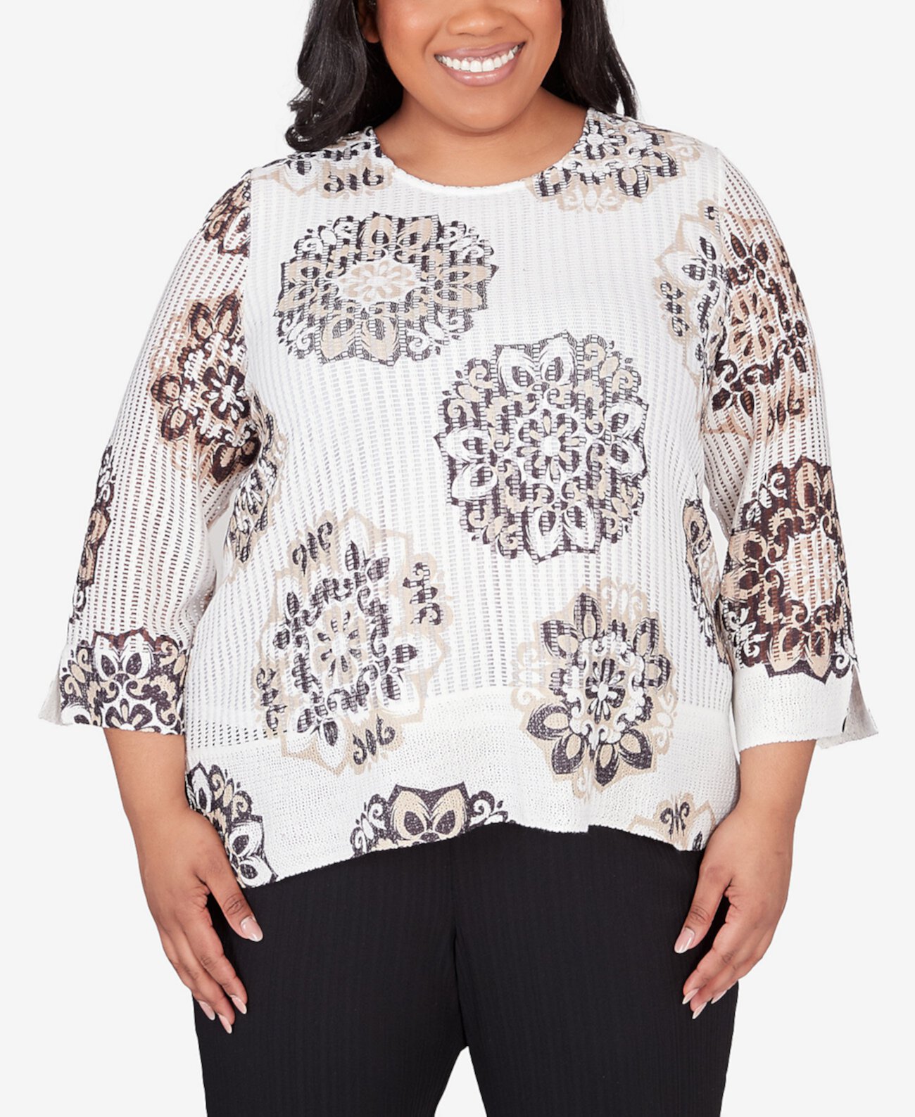 Plus Size Opposites Attract Medallion Textured Top Alfred Dunner