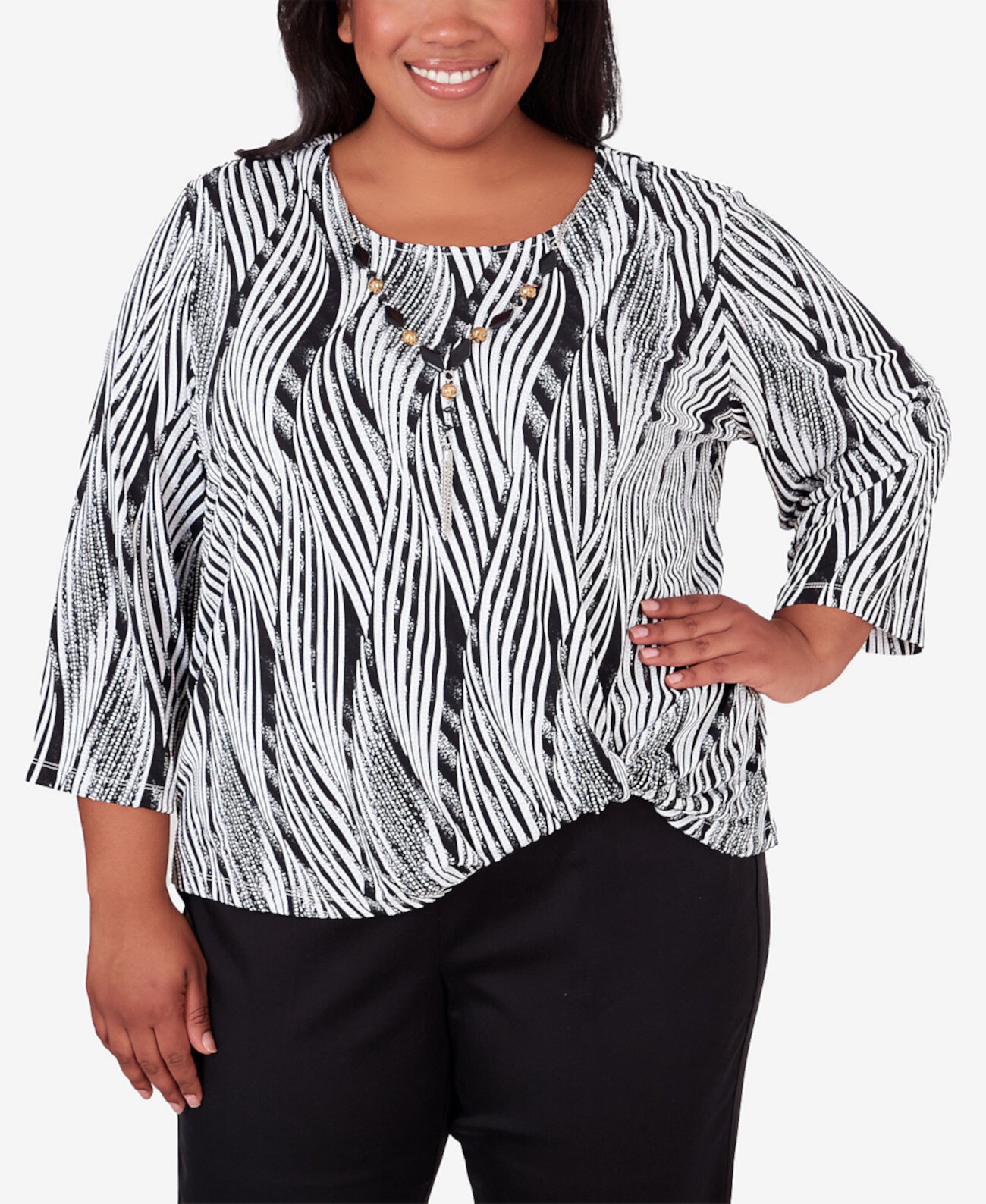 Plus Size Opposites Attract Swirl Top with Necklace Alfred Dunner