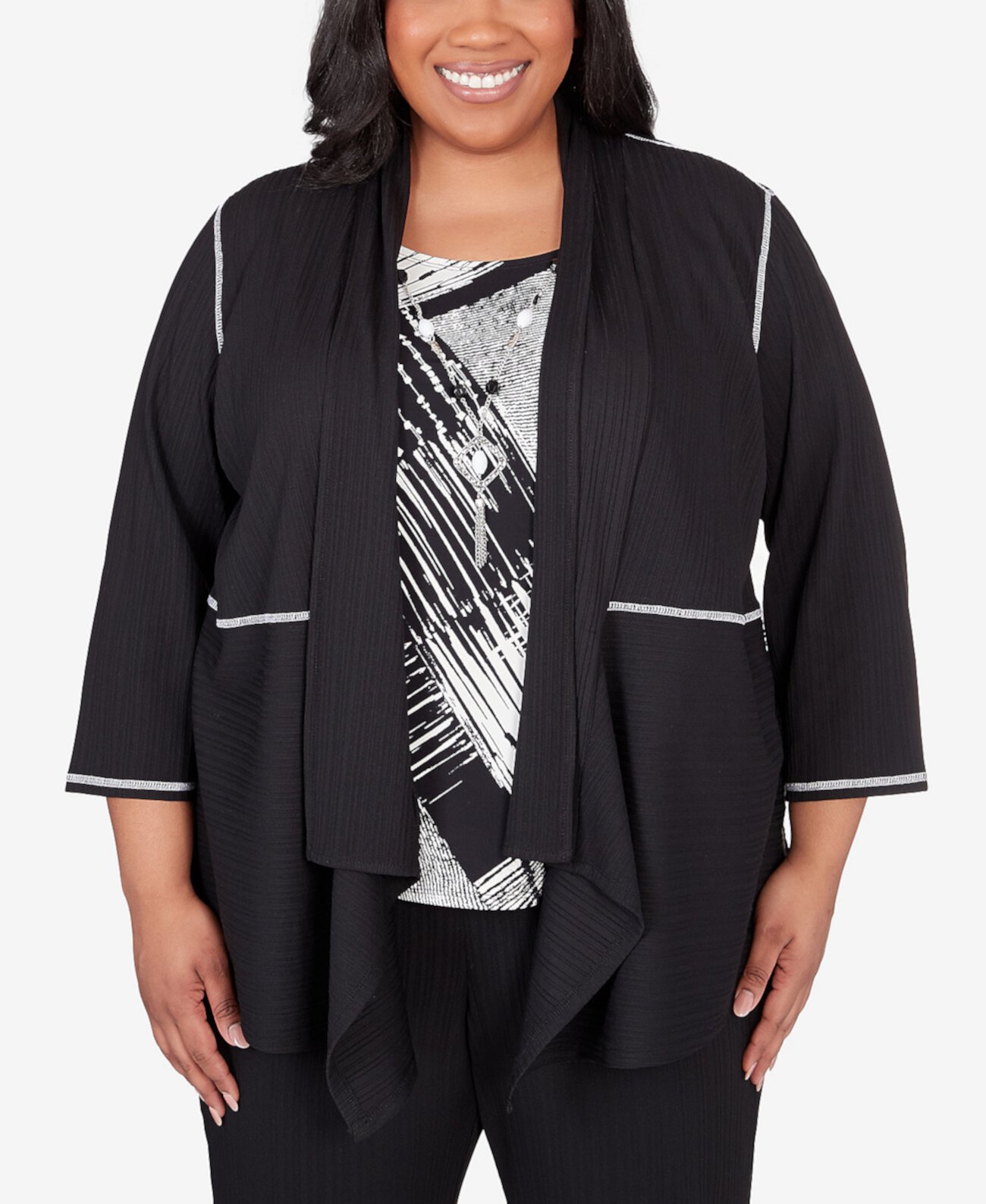 Plus Size Opposites Attract Ribbed Two In One Top Alfred Dunner