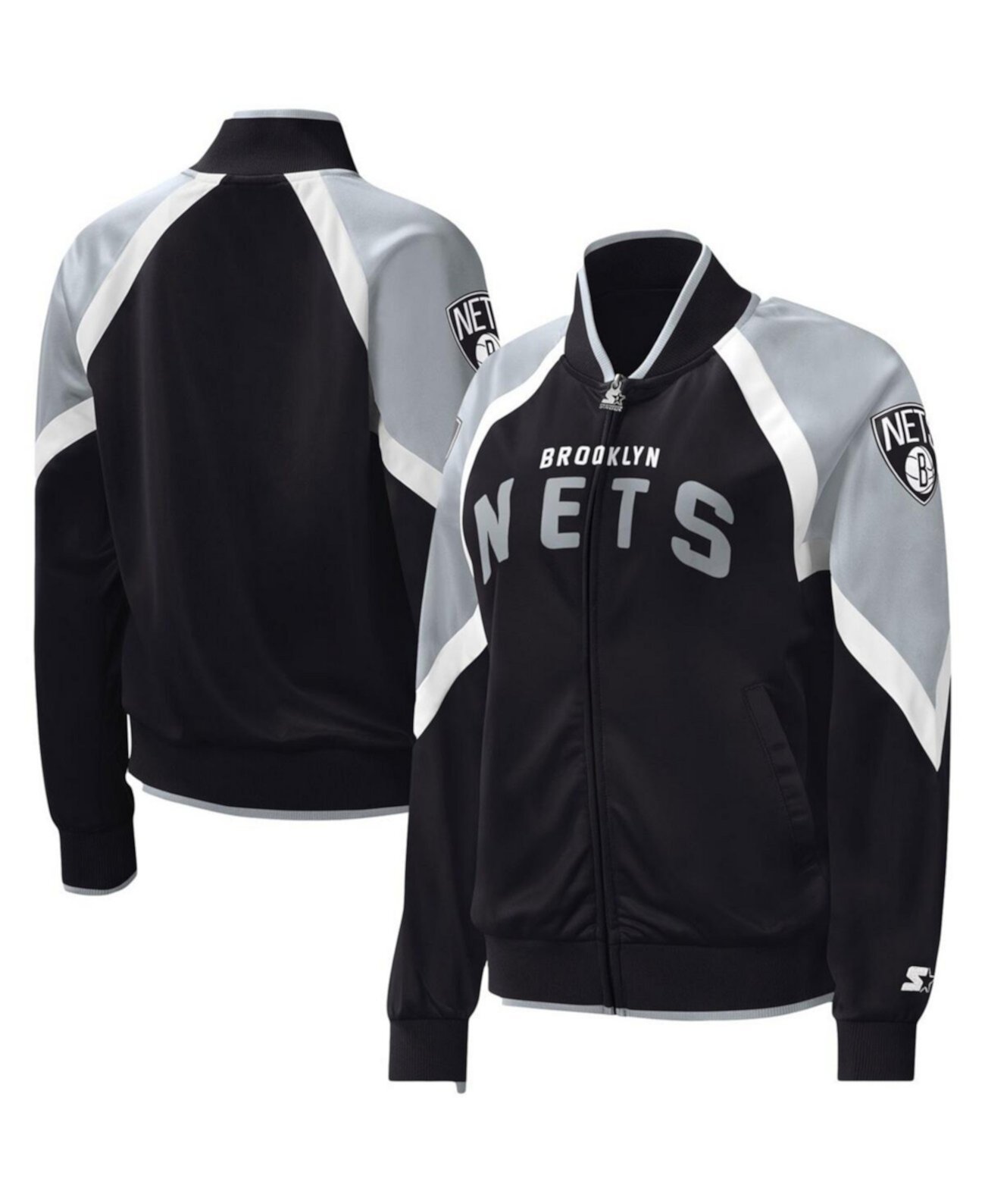 Women's Black Brooklyn Nets Slam Dunk Raglan Full-Zip Track Jacket Starter