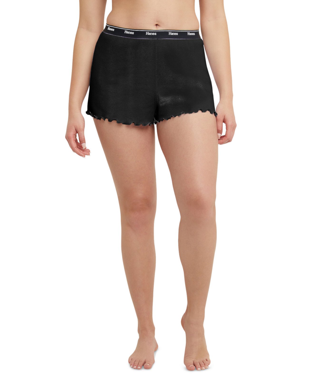 Женские Пижамные брюки и шорты Hanes Originals Cozywear Ribbed Ruffled Shorts OG118 Hanes