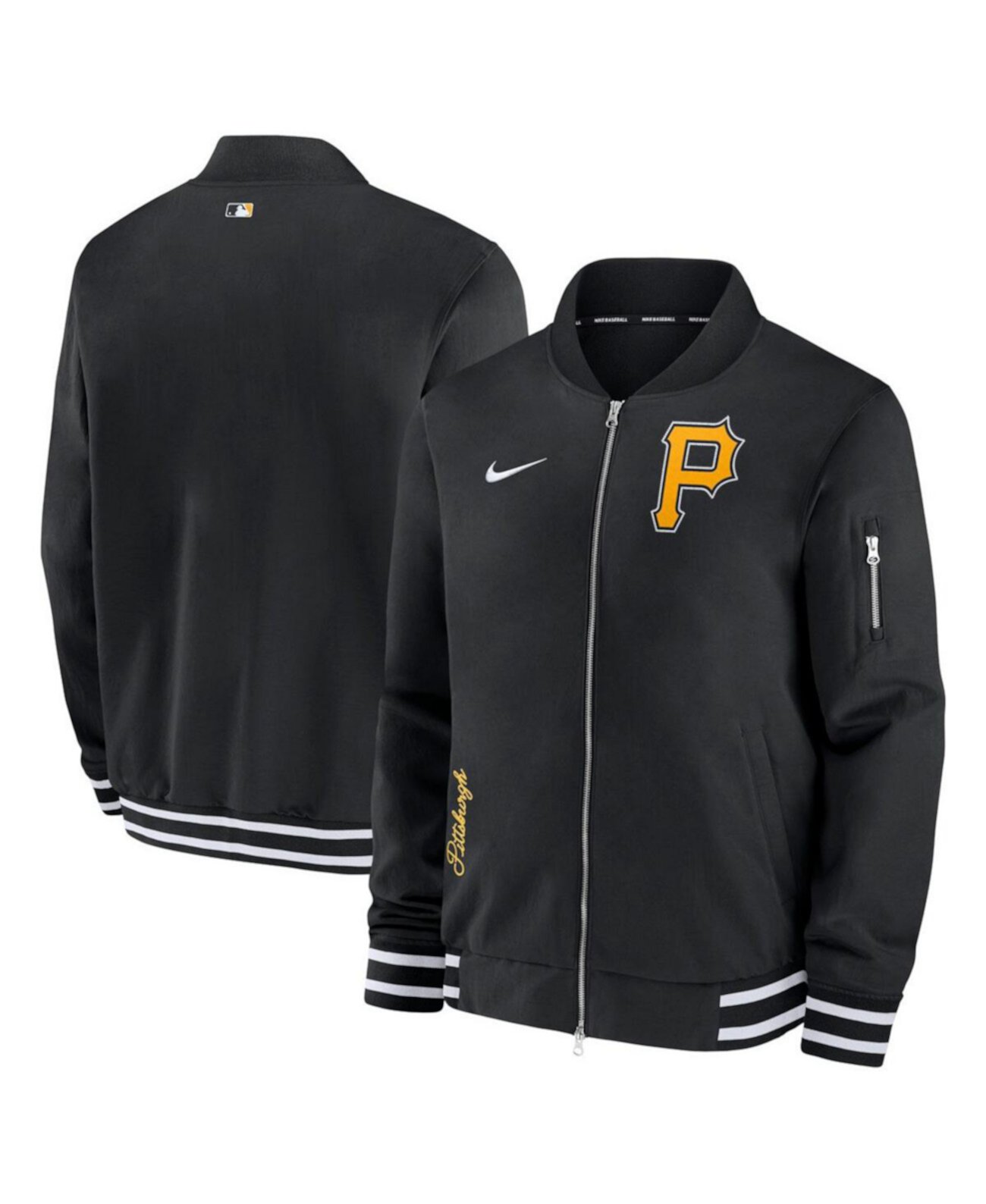 Men's Black Pittsburgh Pirates Authentic Collection Full-Zip Bomber Jacket Nike
