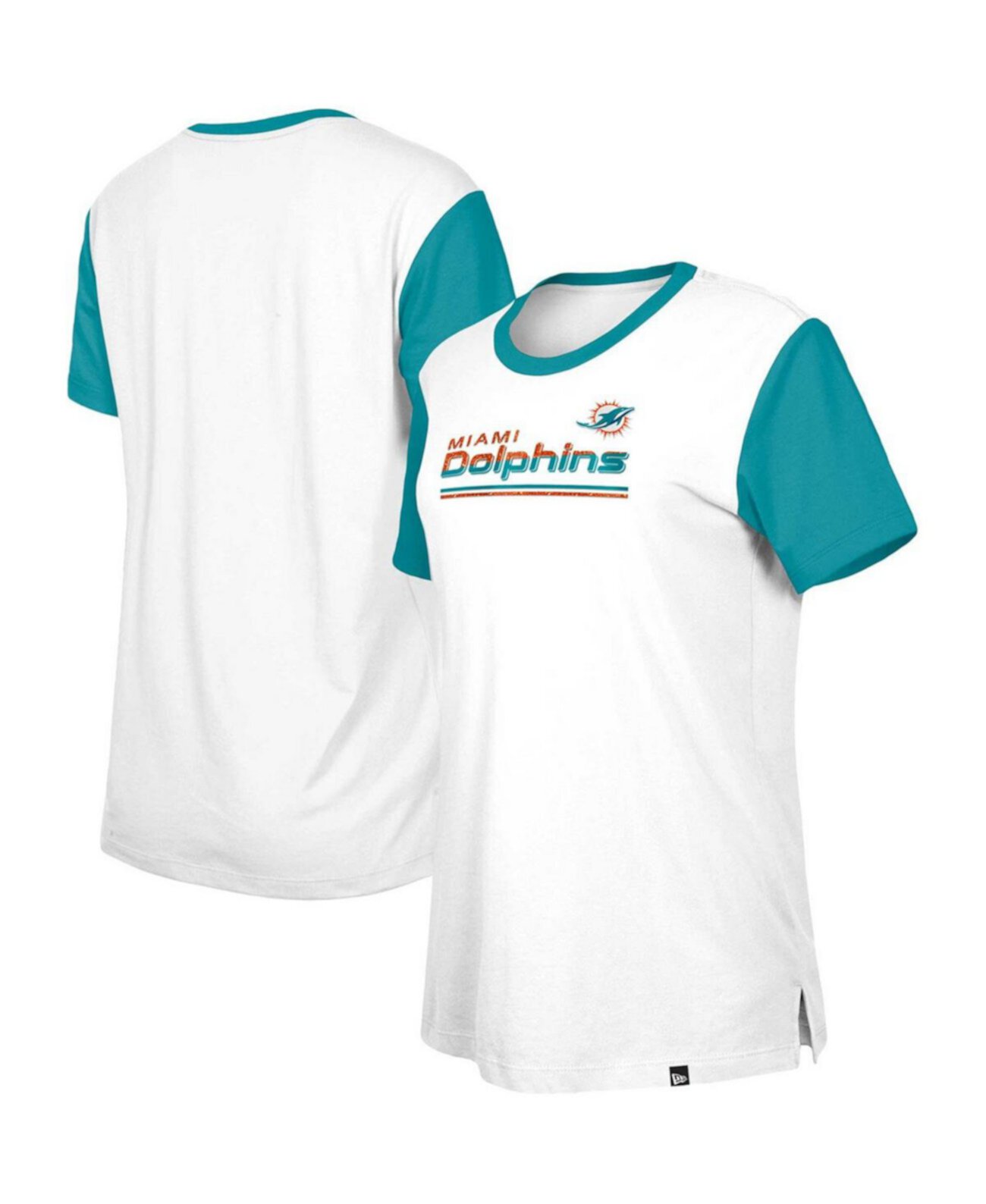 Women's White, Aqua Miami Dolphins Third Down Colorblock T-shirt New Era