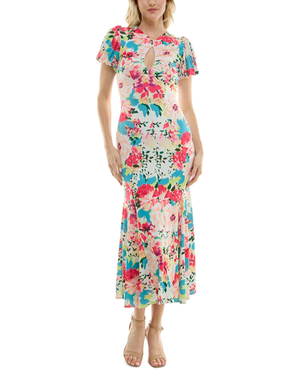 Women's Printed Keyhole Puff-Sleeve Midi Dress Taylor