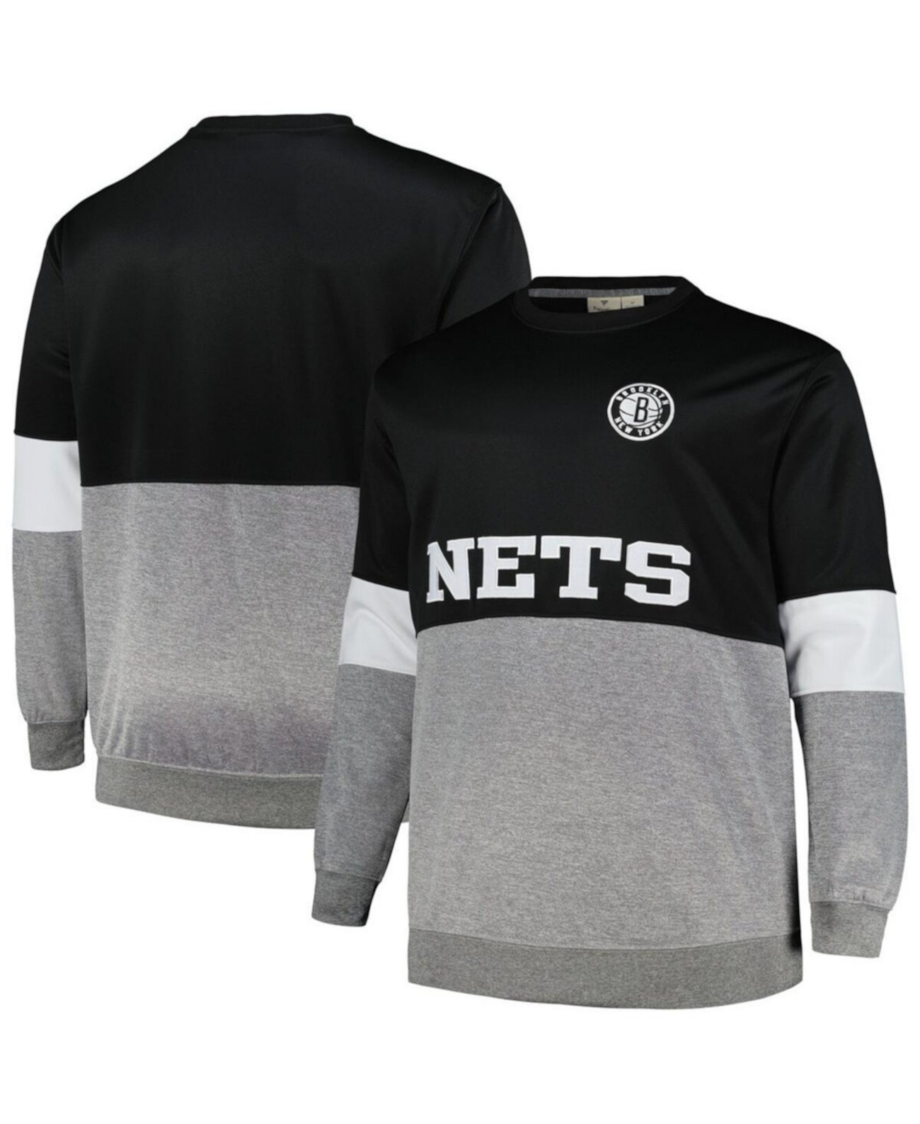 Men's Black, Heather Gray Brooklyn Nets Big and Tall Split Pullover Sweatshirt Fanatics