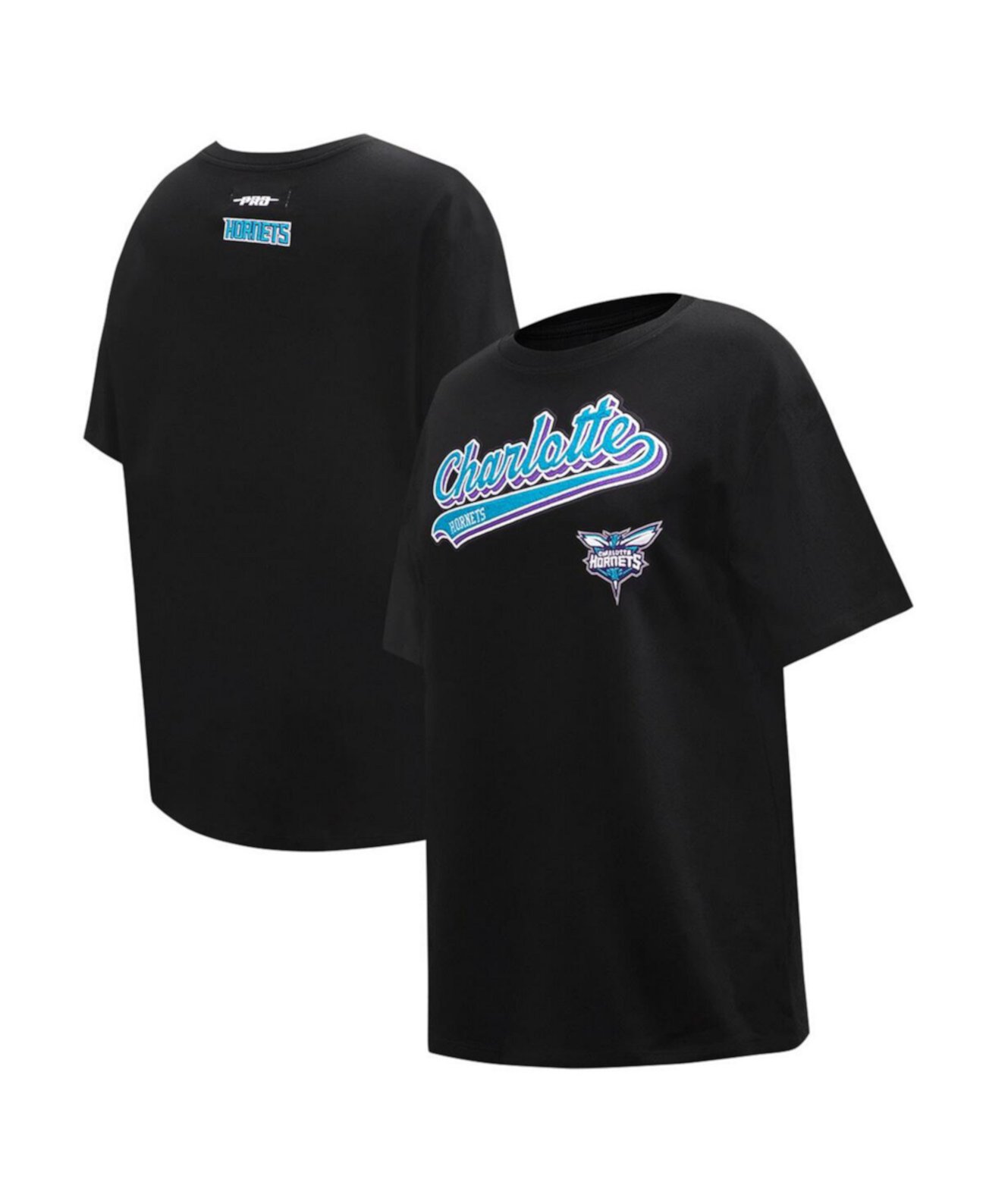 Women's Black Charlotte Hornets Script Boyfriend T-shirt Pro Standard