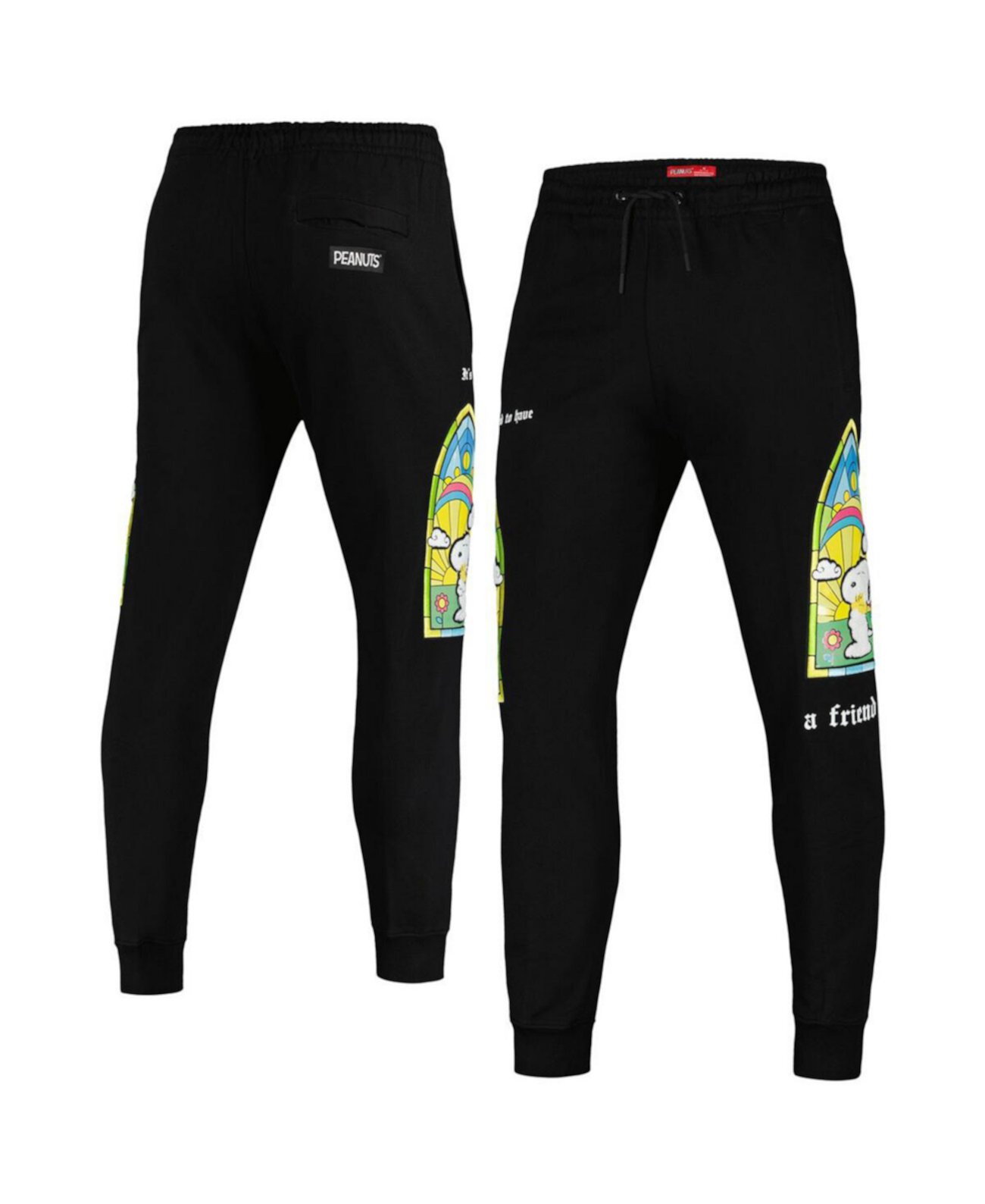 Men's Black Peanuts Snoopy A Friend Jogger Pants Freeze Max