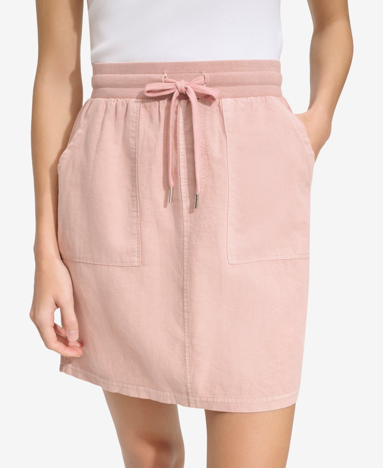 Andrew Marc New York Women's Washed Linen High Rise Skirt with Twill Side Taping Marc New York