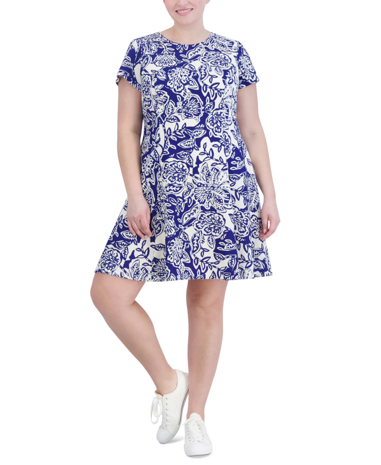 Plus Size Printed Short-Sleeve Fit & Flare Dress Jessica Howard