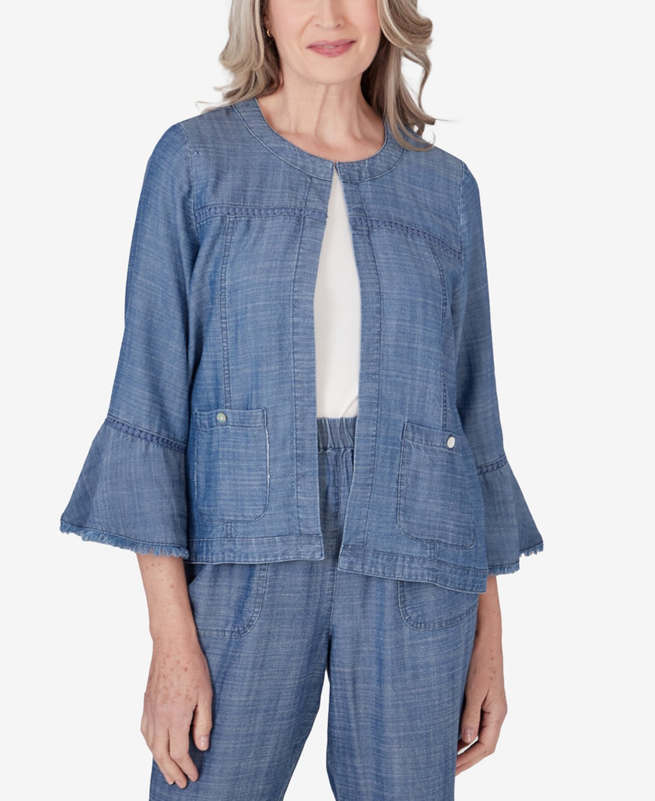 Petite Blue Bayou Bell Sleeve Chambray Jacket Alfred Dunner