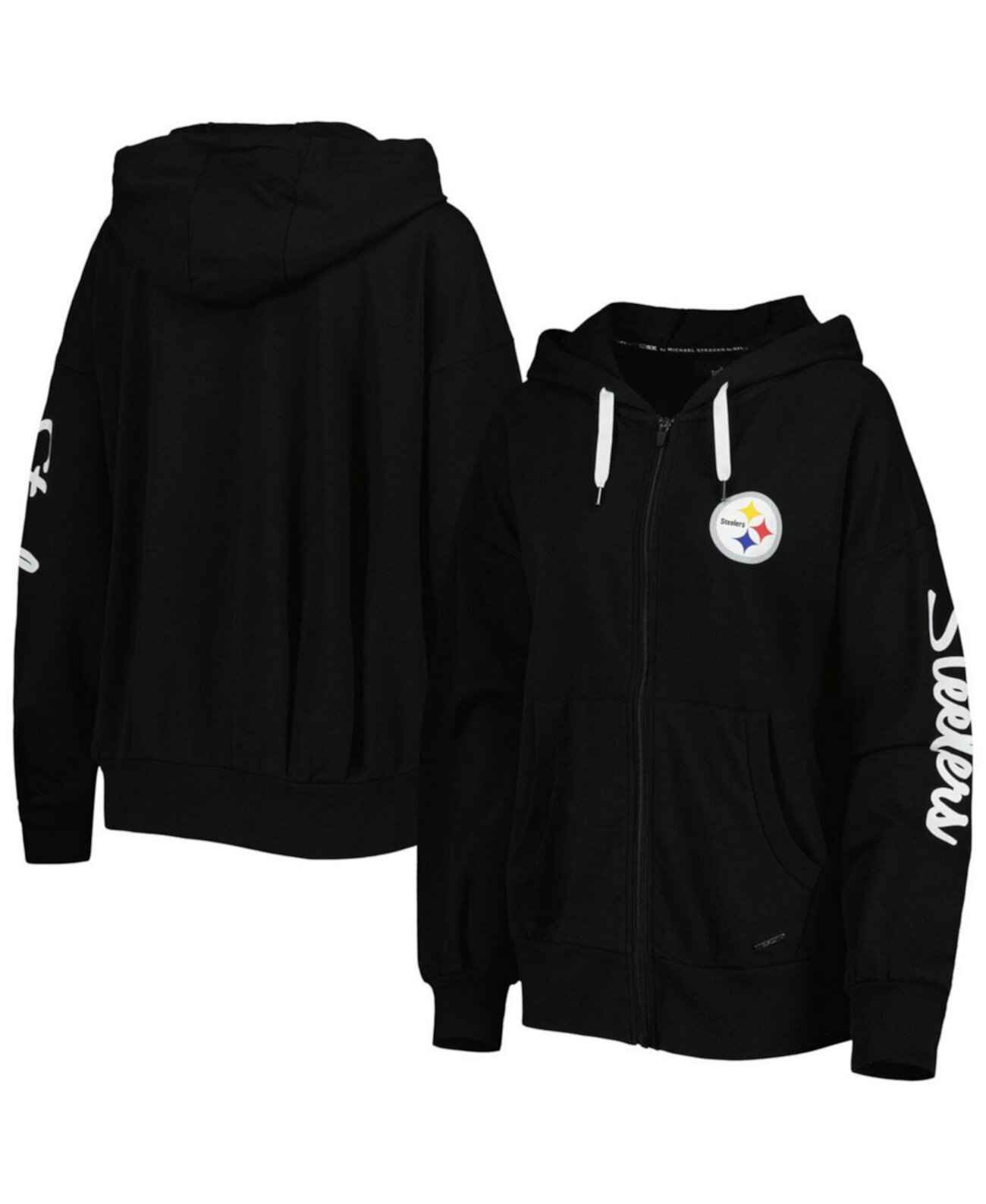 Women's Black Pittsburgh Steelers Emerson Lightweight Full-Zip Hoodie MSX by Michael Strahan