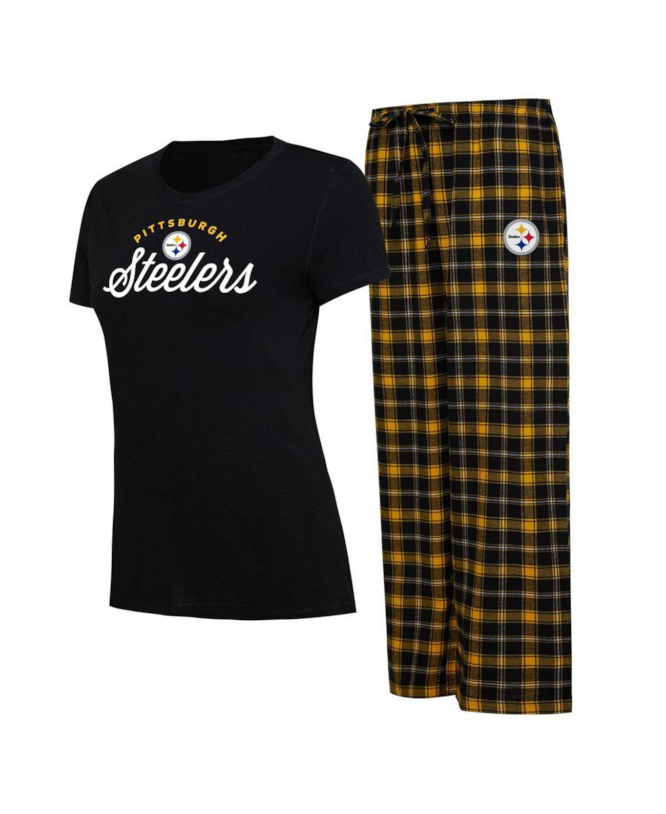 Women's Black Pittsburgh Steelers Plus Size Badge T-shirt and Flannel Pants Sleep Set Concepts Sport