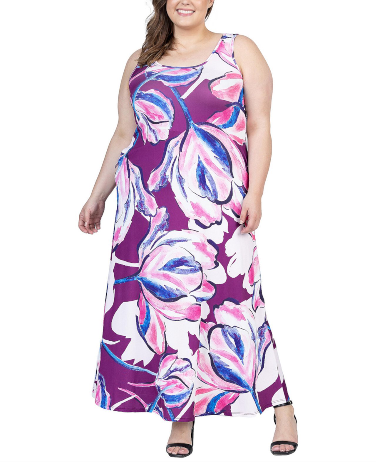 Plus Size Scoop Neck Maxi Dress with Pockets 24Seven Comfort