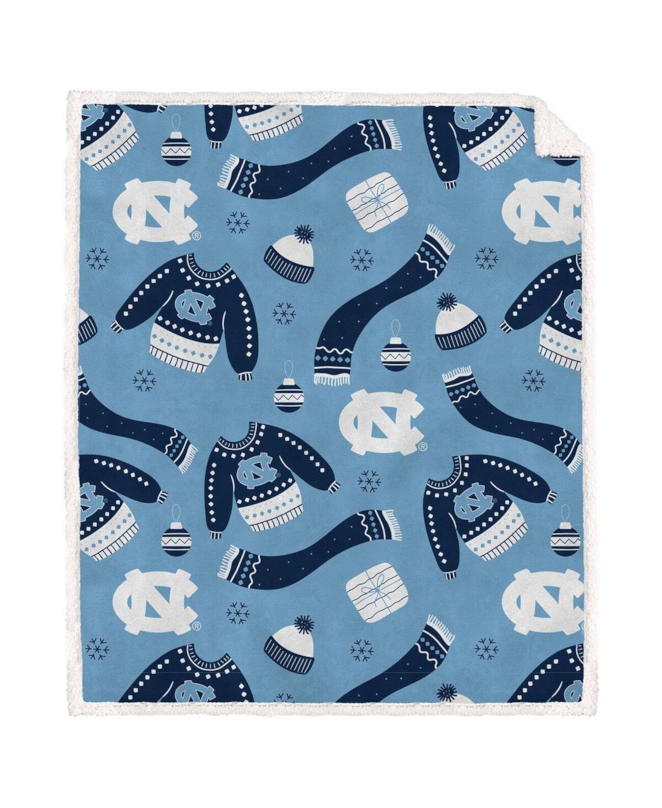 Pegasus North Carolina Tar Heels 60" x 70" Ugly Sweater Flannel Fleece Sherpa Blanket Pegasus Home Fashions