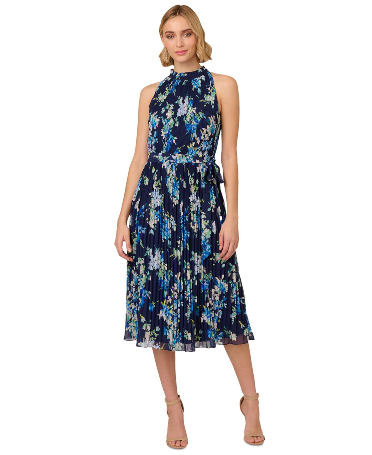 Women's Floral Pleated Chiffon Dress Adrianna Papell