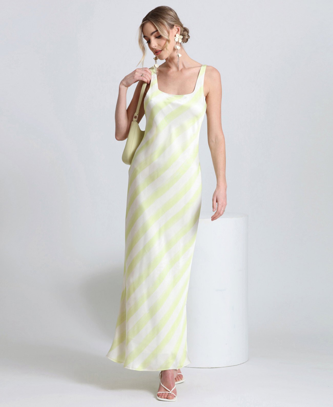 Women's Bias-Striped Square-Neck Maxi Dress Avec Les Filles
