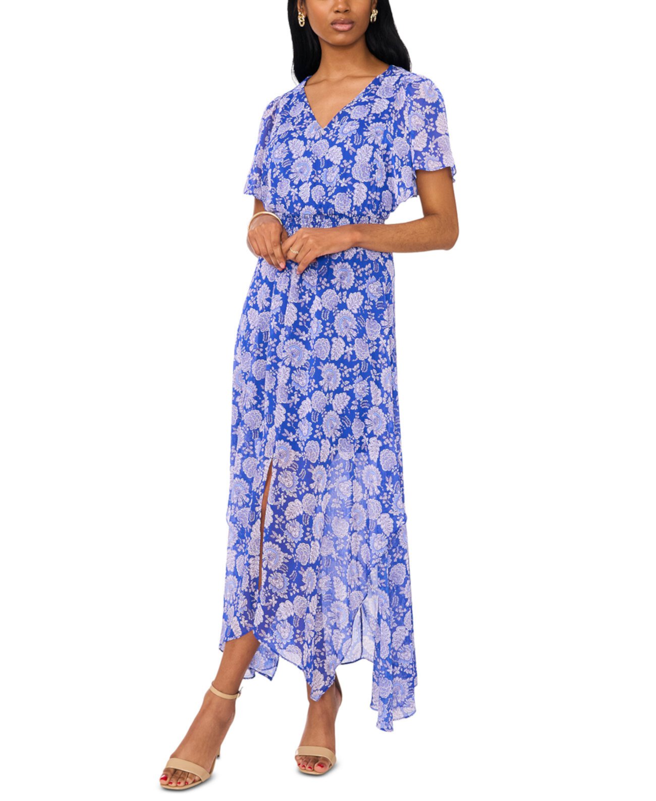 Women's Flutter-Sleeve Handkerchief-Hem Maxi Dress MSK