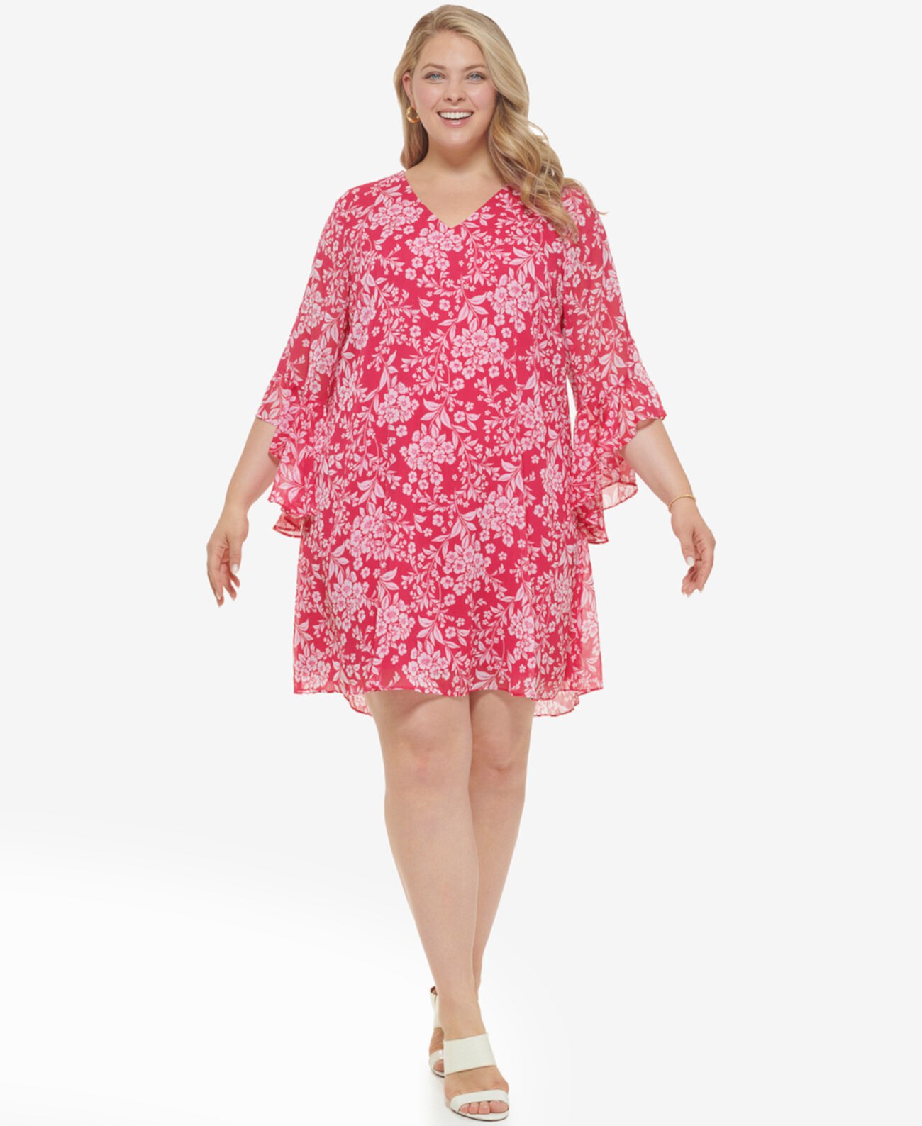 Plus Size 3/4-Sleeve Chiffon Dress Calvin Klein